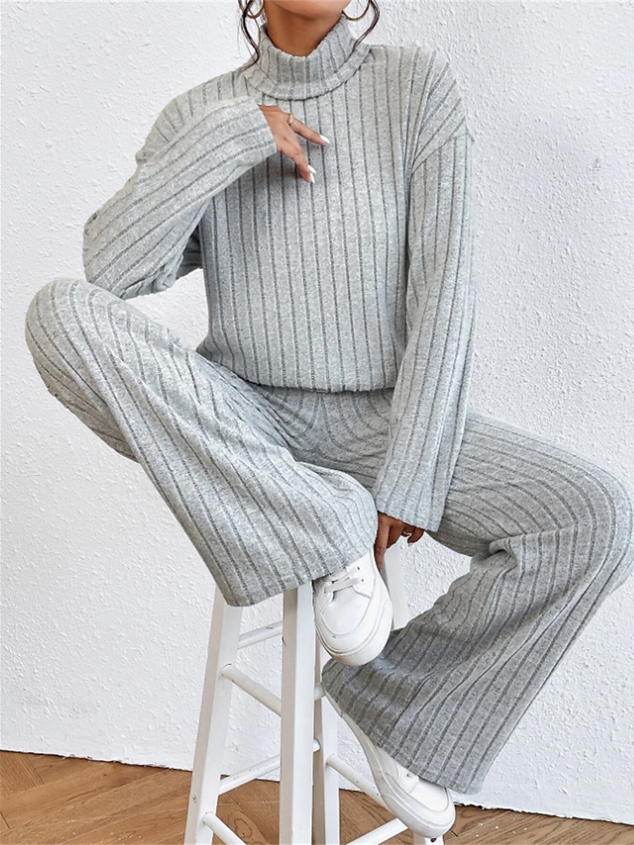 dam loungewear set ren färg ledig komfort mjuk hemgata dagligen polyester andas hög hals långärmad tröja byxa höst vinter hem outfits 2025 - $31.99 –P17