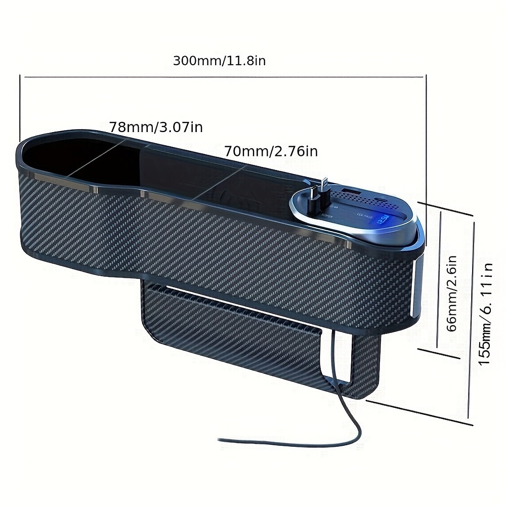 Car Seat Storage Box With Two USB Ports And Two Retractable Fast Charge Cables Interface Car Center Console Side Storage Storage Box 2025 - $49.99 –P6
