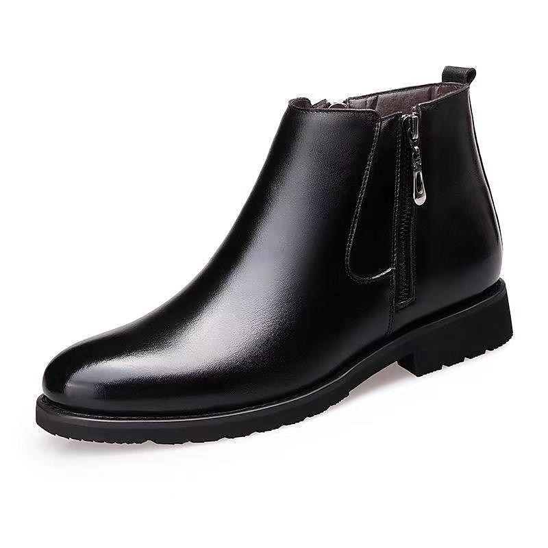 Schwarze Herren Stiefeletten aus Kunstleder mit Fellfutter und seitlichem Reißverschluss – warme Winterstiefel für kaltes Wetter 2025 - $32.99 –P3