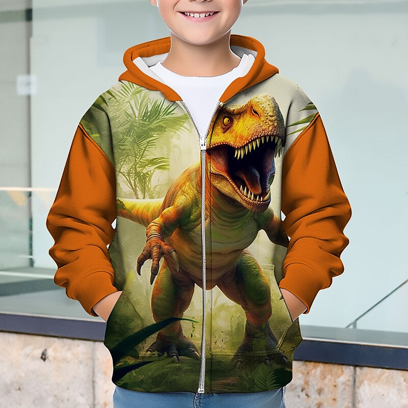 Pojkar 3D Dinosaurie Huvtröja Kappa Ytterkläder Långärmad 3D-tryck Höst Vinter Mode Streetwear Häftig Polyester Barn 3-12 år Utomhus Ledigt Dagligen Normal 2025 - $21.99 –P2