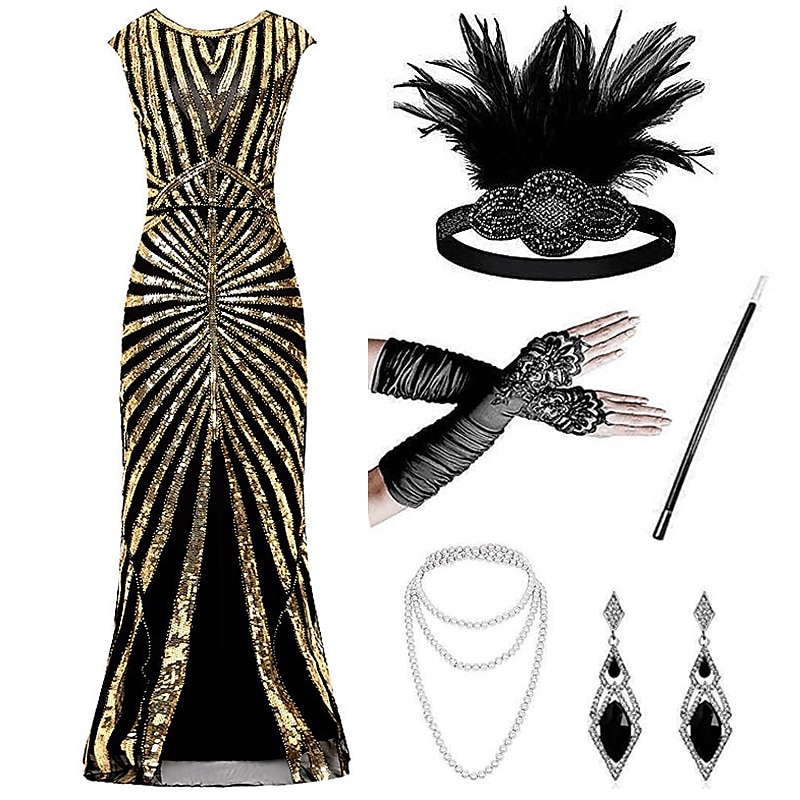 Roaring 20s 1920s Ankle Length Dress Evening Dress Outfits Cap Sleeves The Great Gatsby Wedding Guest Roaring 20s 1920s Ankle Length Dress Evening Dress Outfits Cap Sleeves The Great Gatsby Wedding Guest