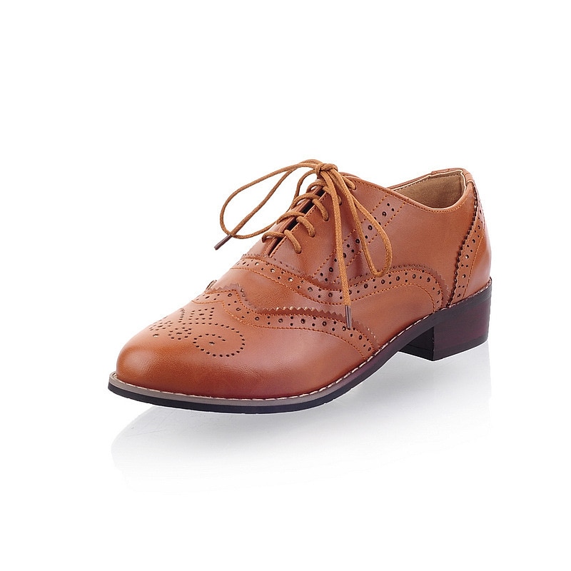pantofi oxford clasici brogue de damă – pantofi maro din piele artificială cu vârful aripii cu șireturi pentru ținute casual și formale de inspirație vintage 2025 - $42.99 –P9