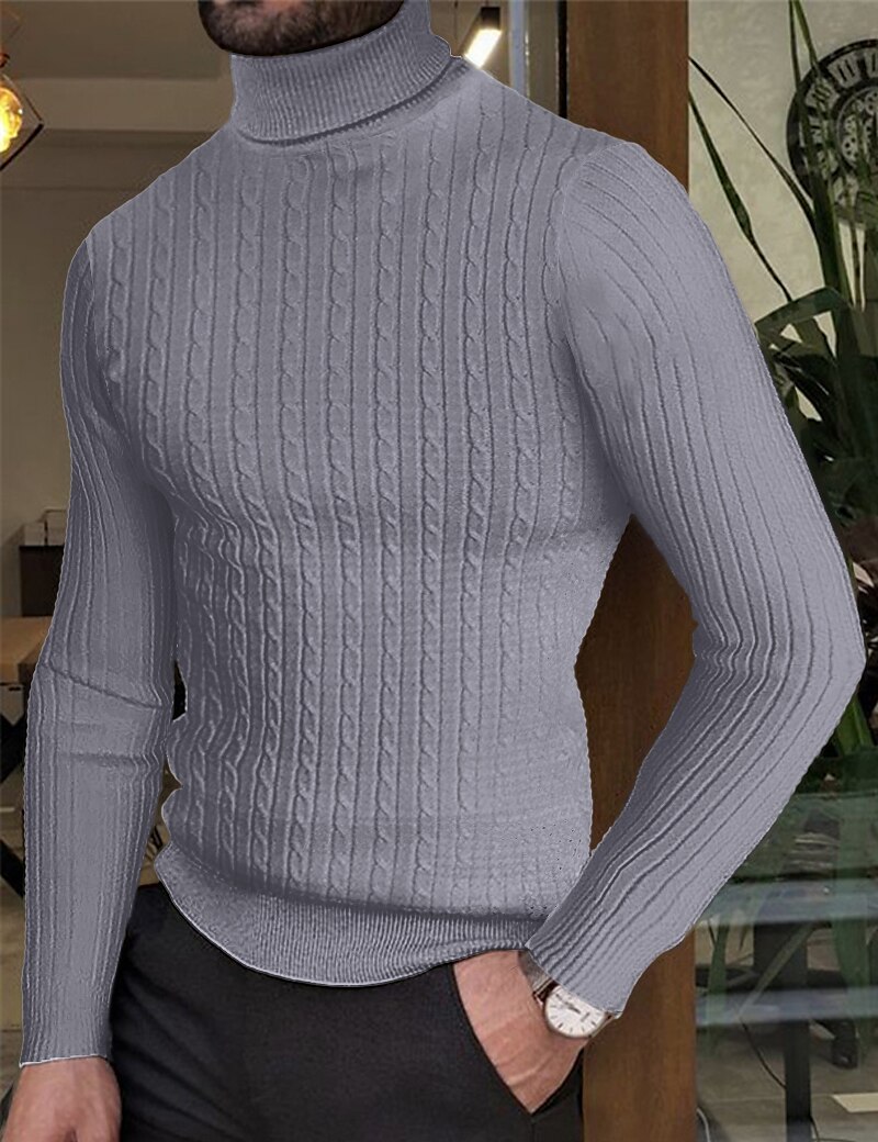 Herre Turtleneck genser Genser Herre Turtle Neck Jumper Riflet Kabel Strikke Strikket عادي Rullekrage Hold Varm Moderne Moderne Dagligdagstøy Ut på byen Klær Høst vinter Vin Svart M L XL 2025 - $14.99 –P5