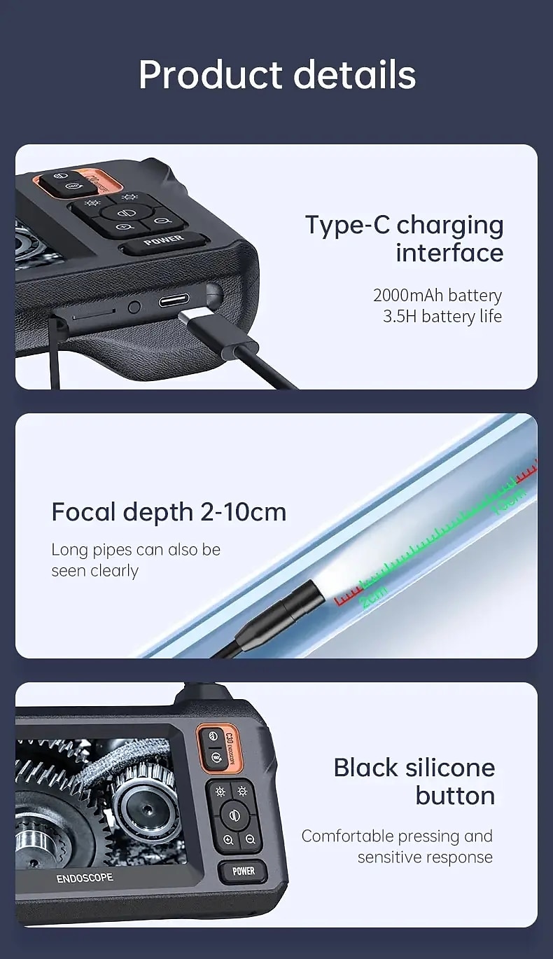 HD Borescope 4.3 Inch IPS Screen Inspection Camera Illuminated Waterproof Borescope Camera 16.5ft Semi-rigid Gooseneck Camera For Car Home Plumbing 2025 - $62.99 –P12