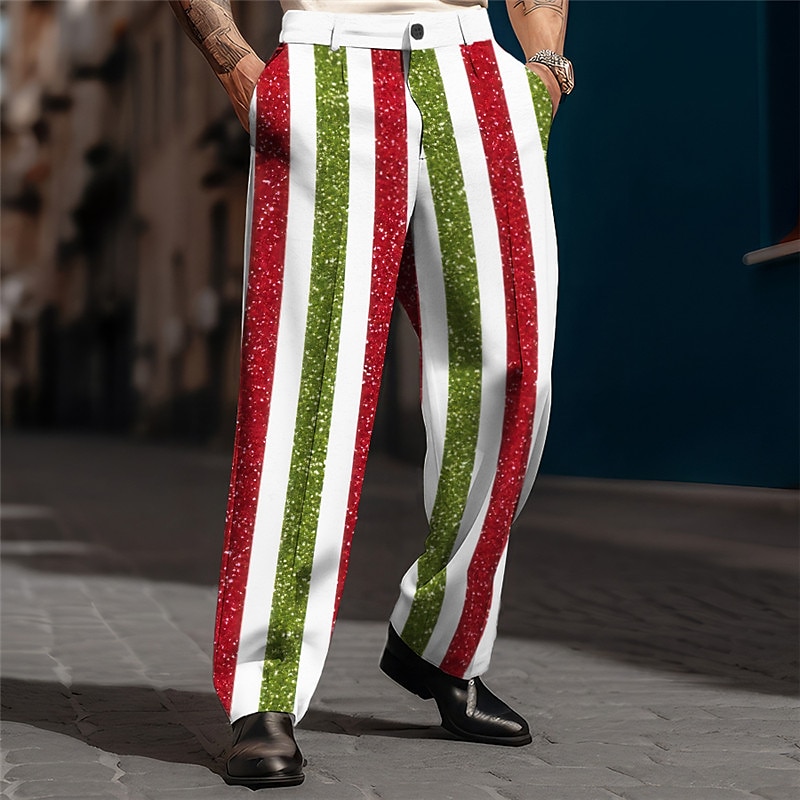 Proužek Vinobraní Pánské 3D tisk Kalhoty Venkovní ulice Noste do práce Vánoce Polyester Červená Modrá Zlatá S M L Vysoký Pružnost Kalhoty 2025 - $29.99 –P1