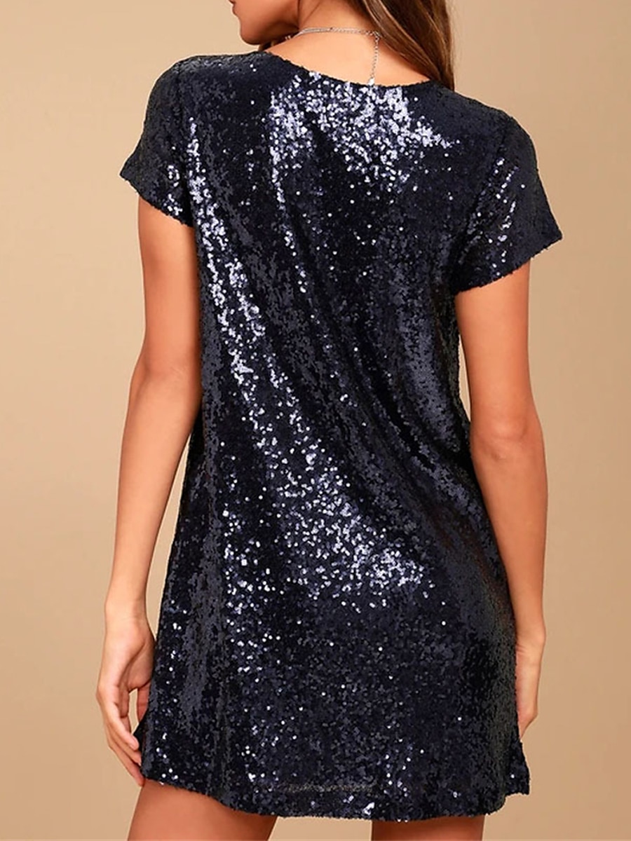 Damen Paillettenkleid Minikleid Pailletten Party Strassenmode Sexy V Ausschnitt Kurzarm Schwarz Champagner Farbe 2025 - $33.99 –P3