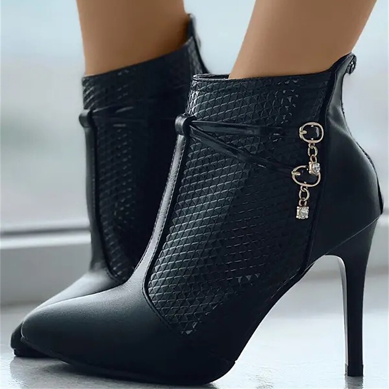 Women's Boots Plus Size Heel Boots Party Office Daily Booties Ankle Boots Rhinestone Stiletto Heel Pointed Toe Elegant Fashion Sexy Faux Leather Zipper Black Brown 2023 - AED 155.98 –P3