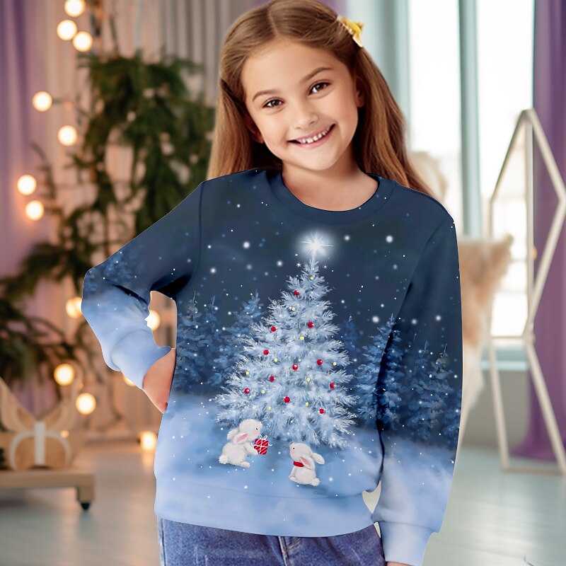 Dívčí 3D Vánoční stromek Vánoční mikina Mikina Pullover Dlouhý rukáv 3D tisk Podzim Zima Módní Šik ven Rozkošný Polyester Děti 3-12 let 4-12 let Tričkový Venkovní Ležérní Denní Běžný 2025 - $16.49 –P6