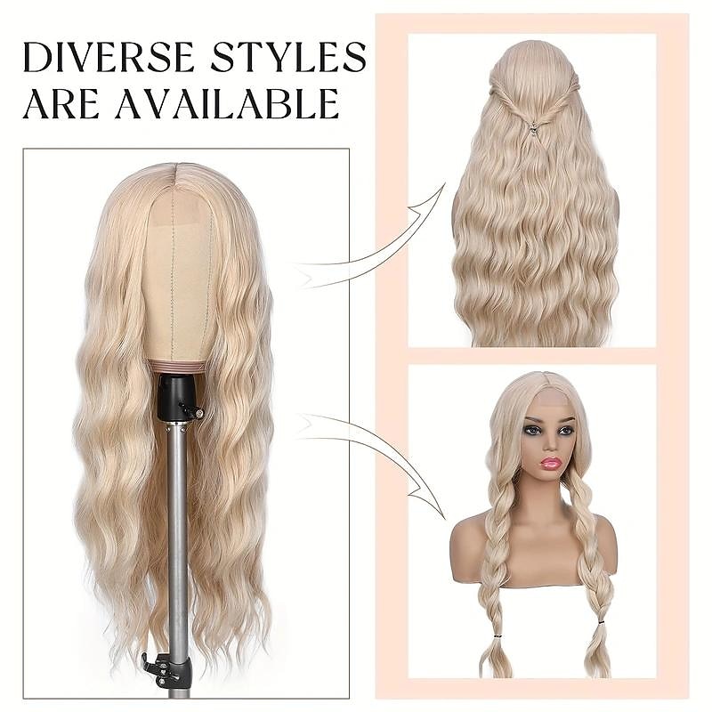 Long Wavy deals Platinum Blonde Wig,Natural Wig Middle Part