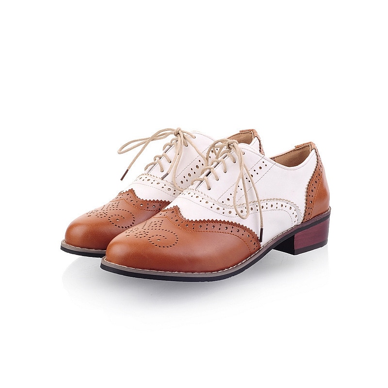 pantofi oxford clasici brogue de damă – pantofi maro din piele artificială cu vârful aripii cu șireturi pentru ținute casual și formale de inspirație vintage 2025 - $42.99 –P19