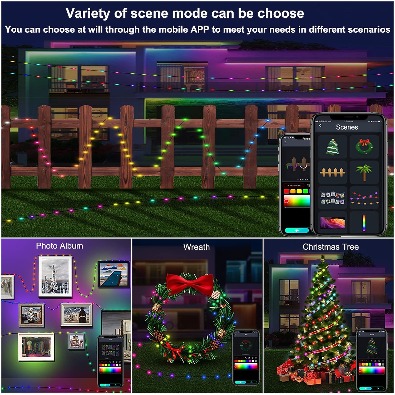 Elegante Bruiloft Ontvangst Feest 33 ft 100 LEDs Kleurveranderende Sprookjeslichten Muzieksynchronisatie Afstandsbediening  App Besturing USB DIY Waterdichte Slimme Sprookjeslichten voor Feest 2026 - $26.99 –P7
