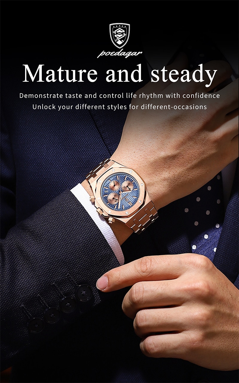 POEDAGAR Men Quartz Watch Outdoor Sports Fashion Casual Luminous Calendar Chronograph Waterproof Steel Watch 2025 - $34.99 –P11
