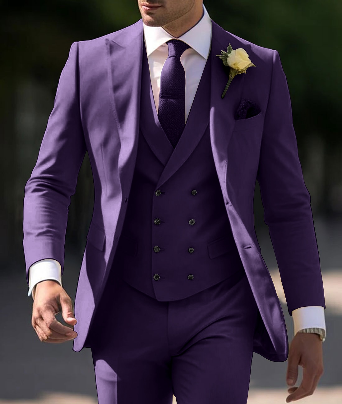 De los hombres Boda Boda de otoño Trajes Pico Amarillo Claro Marrón Color sólido Ajustado Juego de 3 piezas Recto 2 botones 2025 - $139.99 –P3
