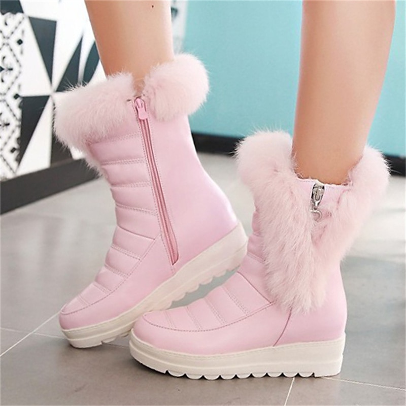 Dámské Boty Sněhule Venkovní Denní Pevná barva Podšité fleecem Kotníkové boty Booties Rovná podrážka Oblá špička Na běžné nošení Pohodlné Umělá kožešina Zip Černá Bílá Růžová 2025 - $64.99 –P2