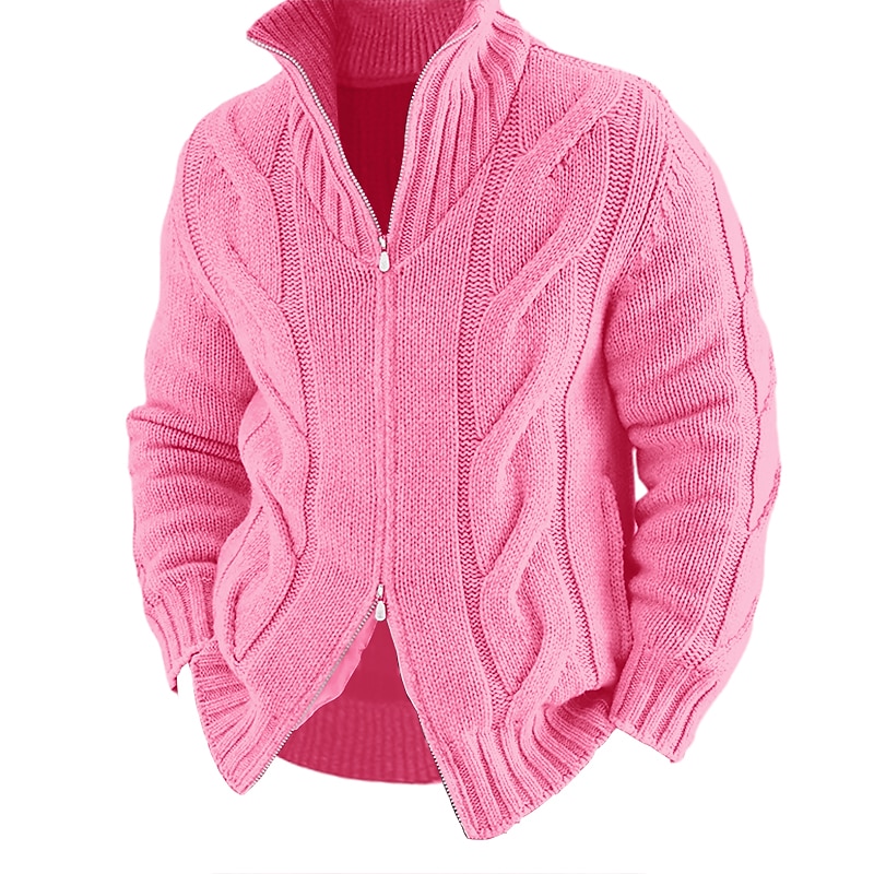 heren vest trui ritssluiting trui grof vest kabel normaal gebreid effen opstaande kraag opwarmingen modern eigentijds casual dagelijkse kleding kleding herfst winter zwart wit m l xl 2025 - $37.99 –P5