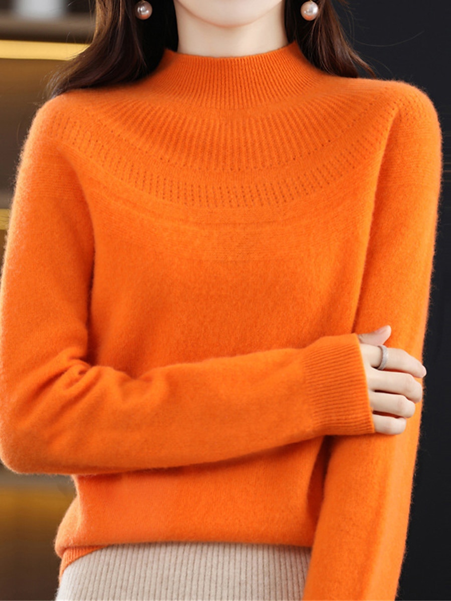 Dame Pullover genser Gatemote Fritid Myk Helfarge Riflet Crew-hals Overstørrelse Langermet Vanlige topper Strikke utendørs Daglig Ferie Magentafarget Sjø blå Høst Vinter 2025 - $54.99 –P3