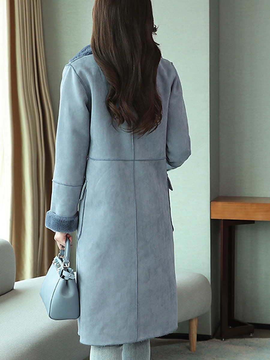 Women's Coat Warm Breathable Outdoor Casual Daily Wear Button Pocket Double Breasted Turndown Fashion Daily Modern Solid Color Regular Fit Outerwear Long Sleeve Fall Winter Blue Green S M L XL 2XL 2024 - $75.99 –P17