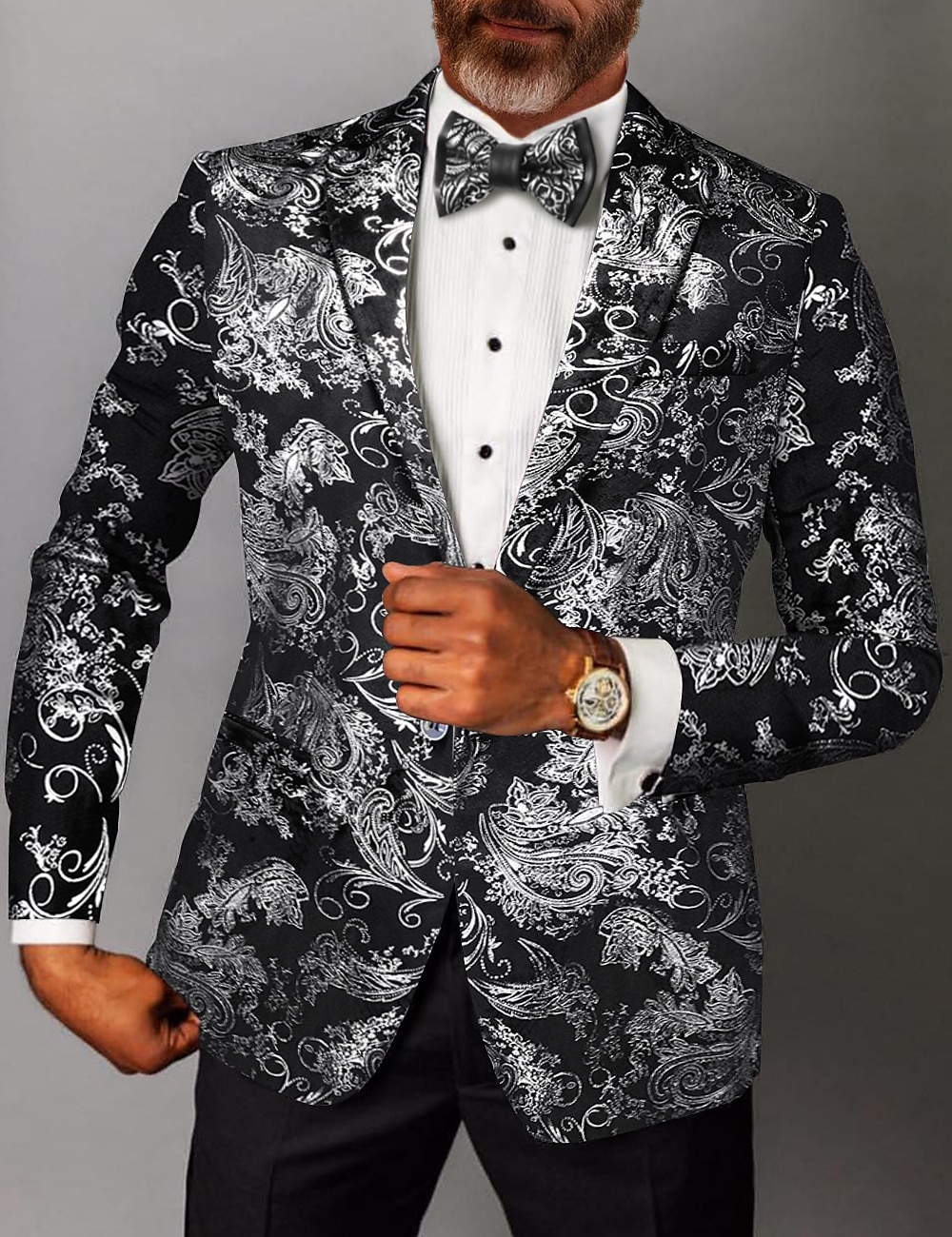 Herr Kavajjacka Kavaj Mode party Klassisk Blommig Blazer Silver Guld Standardpassform Singelknäppt 1 Knapp 2025 - $69.99 –P1