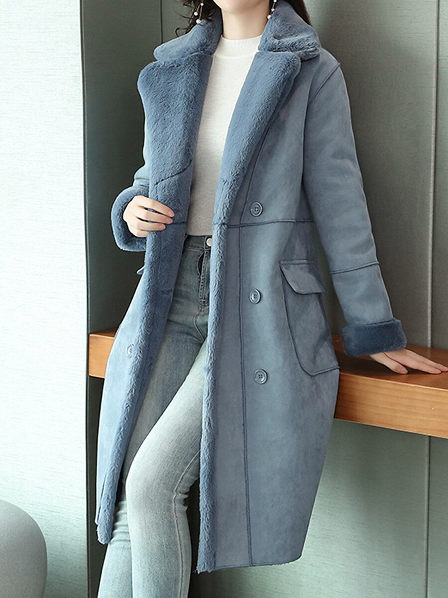 Women's Coat Warm Breathable Outdoor Casual Daily Wear Button Pocket Double Breasted Turndown Fashion Daily Modern Solid Color Regular Fit Outerwear Long Sleeve Fall Winter Blue Green S M L XL 2XL 2024 - $75.99 –P16