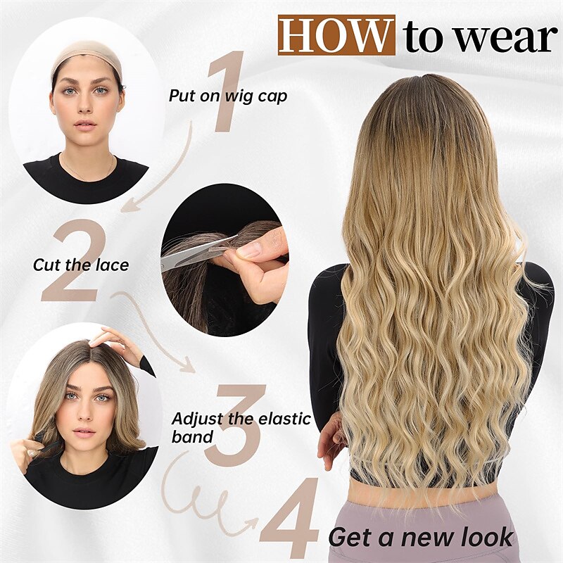 светлый парик для женщин, длинные волнистые кружевные волосы, светлый парик, синтетическая средняя часть, светлые парики с эффектом омбре для повседневной вечеринки 2025 - $23.99 –P7