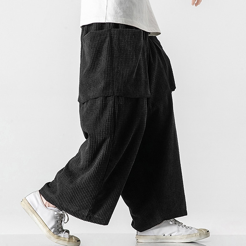 Herren Jogginghose Trainingshose Jogginghose mit weitem Bein Cordhose Tasche Kordelzug Elastische Taille Glatt Komfort Atmungsaktiv Outdoor Täglich Ausgehen Modisch Brautkleider schlicht Schwarz Weiß 2025 - $41.99 –P8