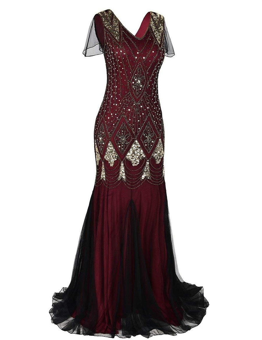 Retro Řvoucí 20s 20. léta 20. století Bubenové šaty Úbory Sada příslušenství Velký Gatsby Svatební host Flitry Flitry Do V Maškarní kostým Dámské předvečer Všech svatých Karneval Plesová maškaráda 2025 - $55.99 –P11