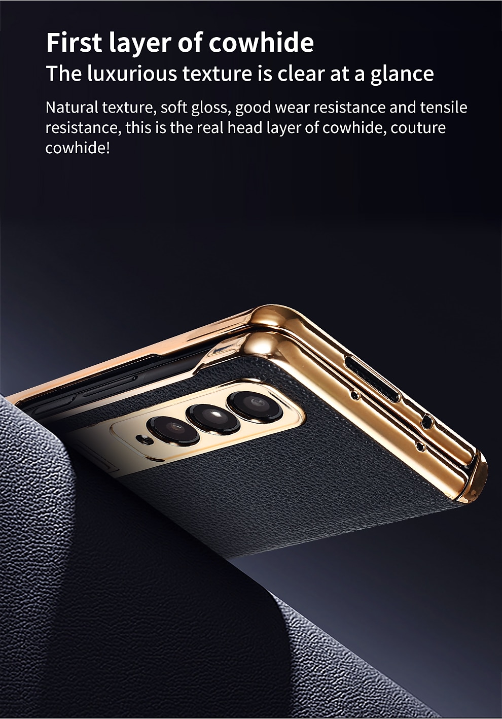 Leather Phone Case for Samsung Galaxy Z Fold 5 4 3 Fold4 Fold5 Gold Plating Magnetic Hinge Stand Back Cover with Mirror Film 2025 - $51.99 –P7