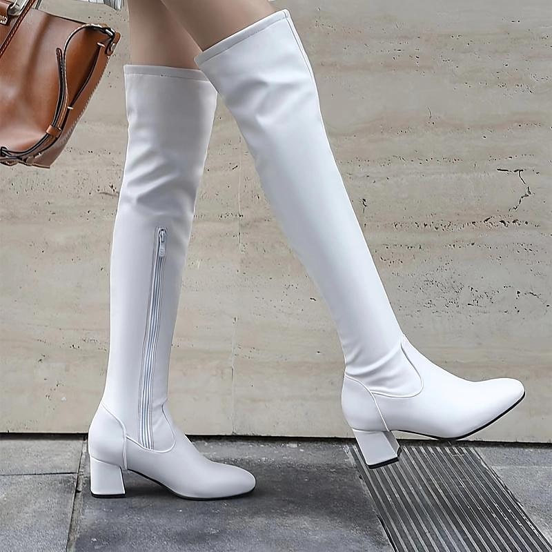 Women's White Over-the-Knee Boots with Zipper, Modern Chic Style for Fall and Winter Casual Outings 2025 - $59.99 –P4