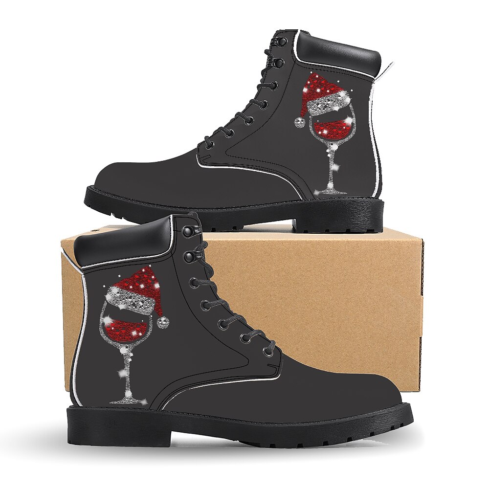 Mulheres Botas Imprimir sapatos Sapatos de Natal Coturnos Natal Diário Botas Botas Tornozelo Inverno Sem Salto Ponta Redonda Dedo Fechado Moda Casual Couro Sintético Com Cadarço Preto Verde de 2025 por $60.99 -P4