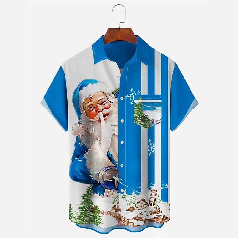 chemises imprimées père noël pour hommes, manches courtes décontractées, tenue quotidienne, sortie week-end, automne / automne, poche rabattue, imprimé boutonné, jaune, rouge, bleu, vert, tissu de 2025 ? $24.99 –P1