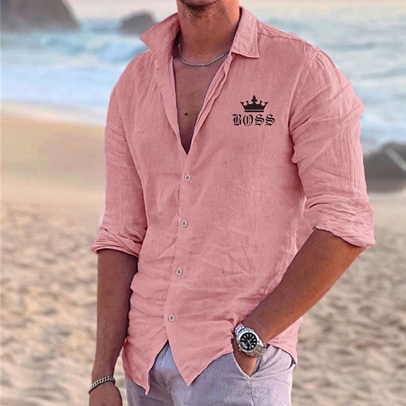 Homens Camisa Social camisa de linho camisa de praia Tiaras e Coroas Ao ar livre Férias Preto Branco Rosa Azul Manga Longa Lapela Primavera & Outono Roupa Imprimir de 2025 por $25.99 –P2