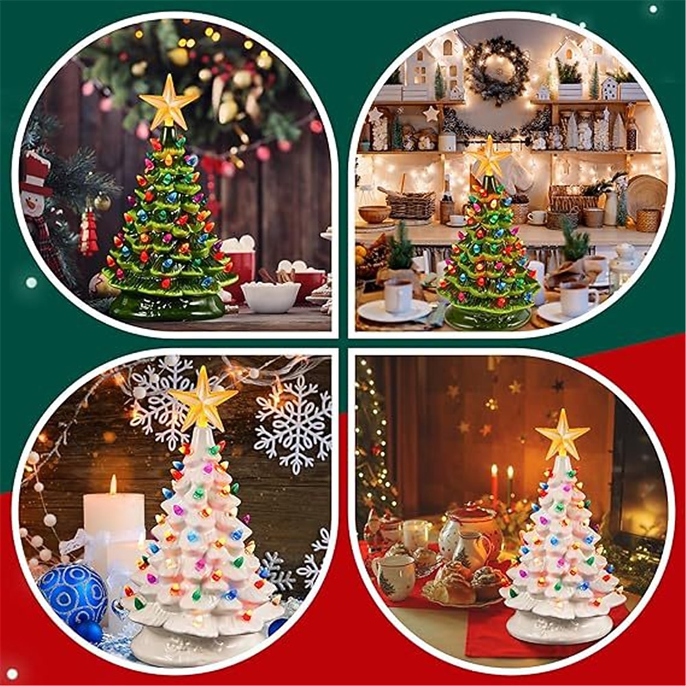 Christmas Tree Ceramic Christmas Tree Tabletop Decoration LED Light Hand-Painted Vintage Christmas Holiday Decoration 1PC 2025 - $25.99 –P3