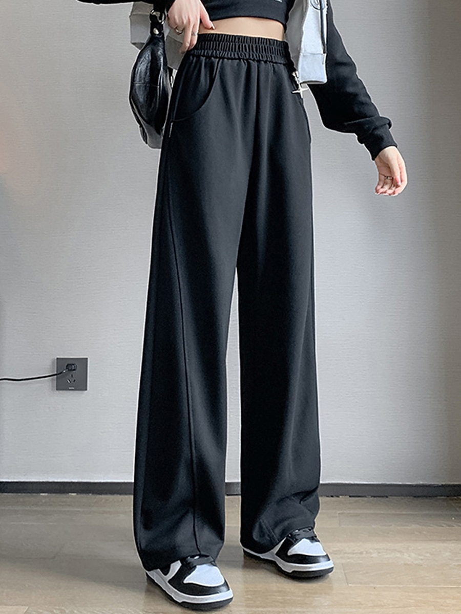 Dam Joggingbyxor Brett skaft Aktiv Mode Streetwear Fullängd Hög midja Slät Ficka Elastisk midja Högt snitt Håller värmen Komfort Mjuk Microelastisk Utomhus Semester Gata Aprikos Grå Svart Höst Vinter 2025 - $20.99 –P6