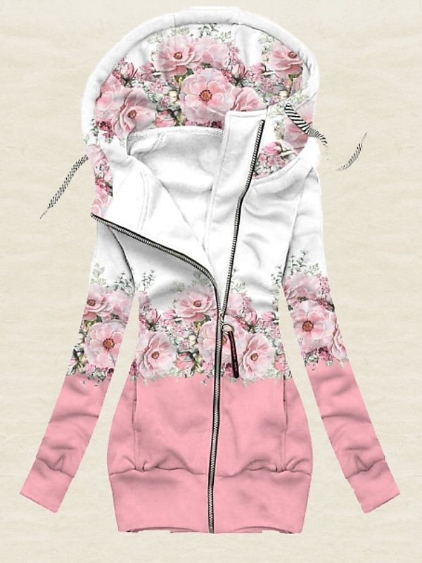 Pentru femei Floral Activ Îmbrăcăminte sportivă Manșon Lung Hanorac cu gluga Topuri obișnuite Casual Sport Inchide fermuarul Cordon Imprimeu Roz Îmbujorat Albastru piscină Mov Toamna iarna 2025 - $35.99 –P2
