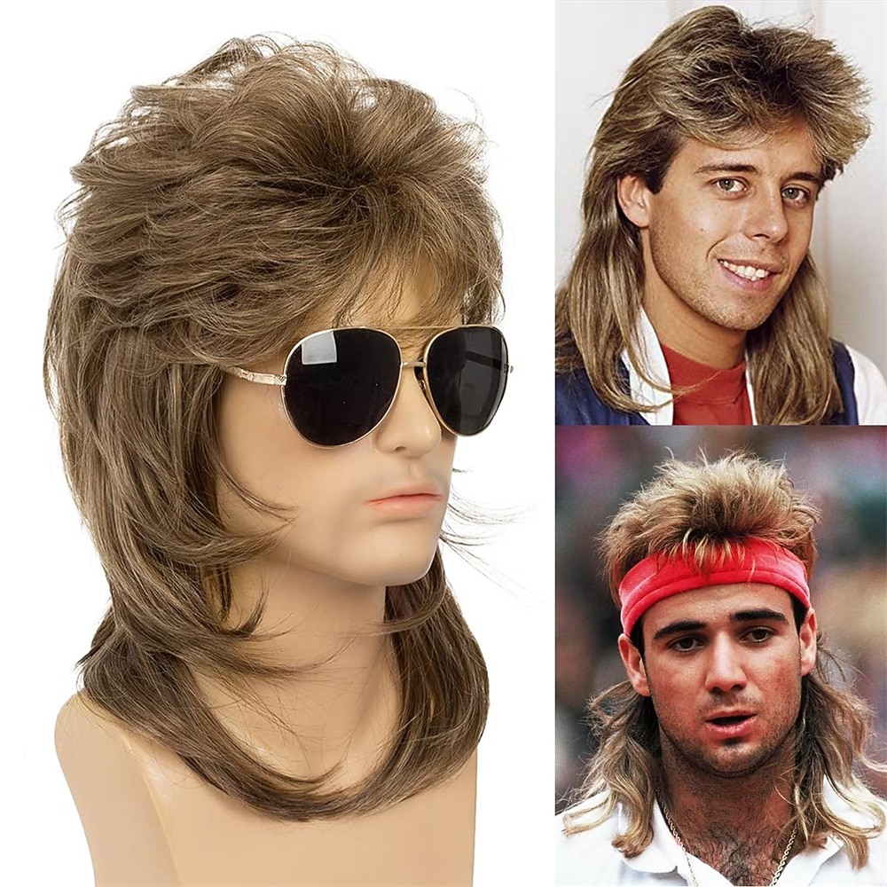 Peluca mullet para hombres peluca de cabello divertido de los 80 para  rockero masculina carnaval fiesta disfraz pelucas de halloween castañas  claras 2025 - GBP £14, image size:1000x1000