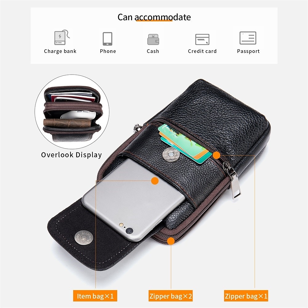 Men's Leather Crossbody Shoulder Bag - Compact Multi-Compartment Messenger Bag with Adjustable Strap for Travel and Everyday Use 2025 - $14.99 –P5