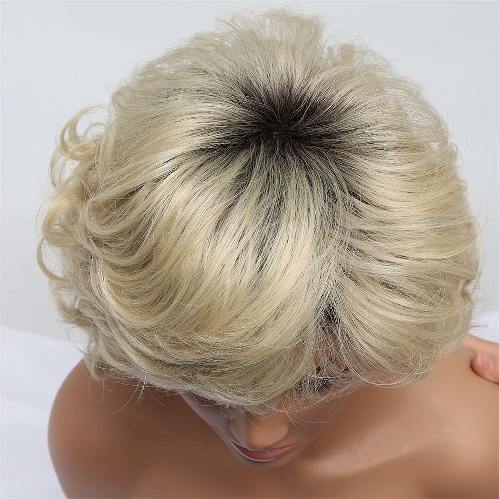 perucas curtas encaracoladas marrom escuro para velhinhas peruca encaracolada em camadas com franja peruca marrom ondulada com raízes escuras cabelo sintético natural para festa de carnaval de 2025 por $20.99 –P2