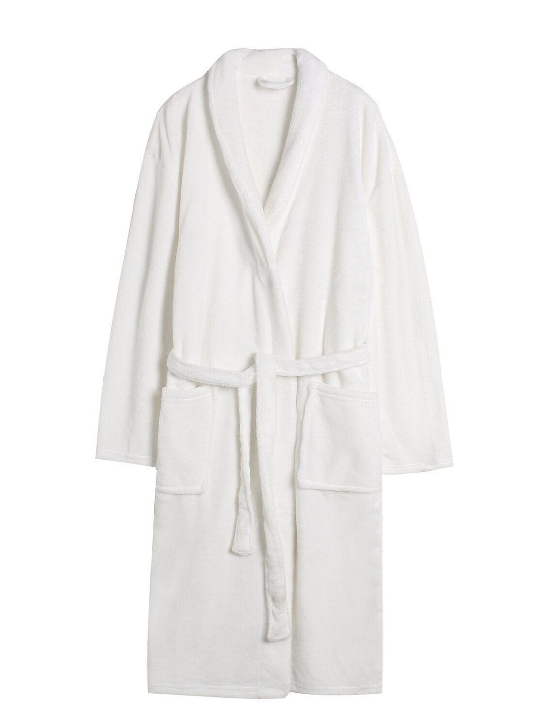 Men's Pajamas Robe Bathrobe Bath Gown 1 pcs Plain Stylish Casual Comfort Home Daily Bed Fleece Comfort Warm V Neck Long Sleeve Pocket Fall Winter Black White 2025 - $29.99 –P3