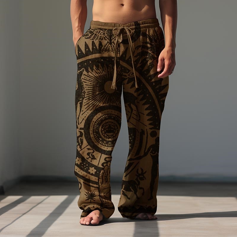 pantaloni da uomo vintage etnici con stampa 3d pantaloni da strada per uscire poliestere marrone verde kaki s m l pantaloni elasticizzati a vita media del 2026 a $24.99 –P2