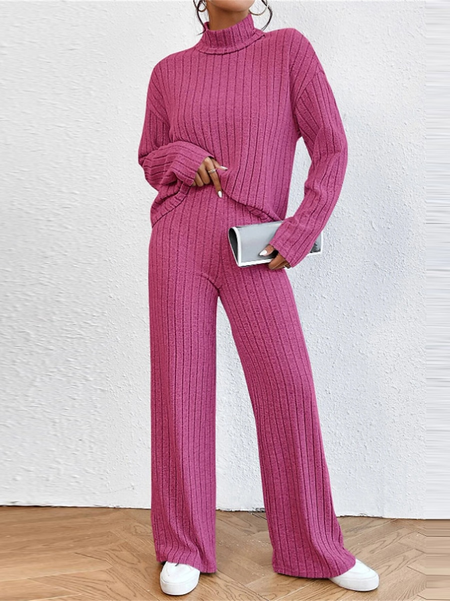 dam loungewear set ren färg ledig komfort mjuk hemgata dagligen polyester andas hög hals långärmad tröja byxa höst vinter hem outfits 2025 - $31.99 –P1