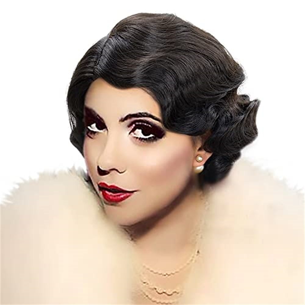 Krátké popelavě hnědé paruky pro ženy přírodní prstová vlna syntetická paruka pro ženy dámy cosplay anime party kostýmy anime flapper paruka halloweenské paruky 2025 - $18.49 –P11