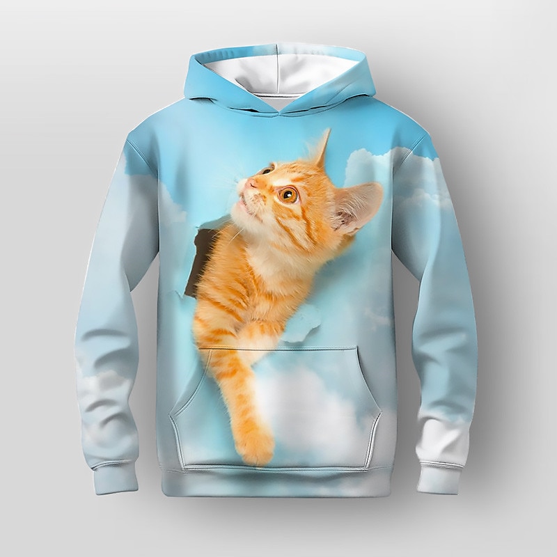 Dívčí 3D Kočka Kapuce Pullover Dlouhý rukáv 3D tisk Podzim Zima Aktivní Módní Roztomilý Děti 3-12 let Venkovní Ležérní Denní Běžný 2025 - $18.99 –P1