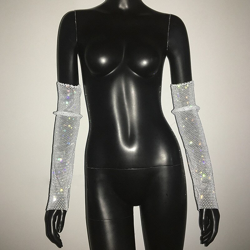 Čirý mesh drahokamu Rukavice bez rukojeti Dlouhé rukavice Kovový Třpyt Sexy Krajka Pro Disko Kostýmová hra Karneval Dámské Kostýmní šperky Módní šperky 2025 - $26.99 –P5