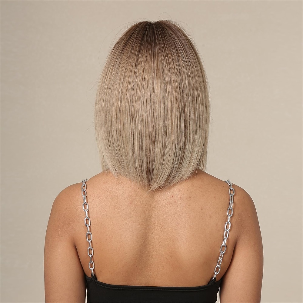 Prreey bob peruca de cabelo humano feminino peruca loira curta reta 14 polegadas com aba ajustável chá marrom cor natural peruca bob com franja para diariamente (marrom claro) de 2026 por $22.99 –P6