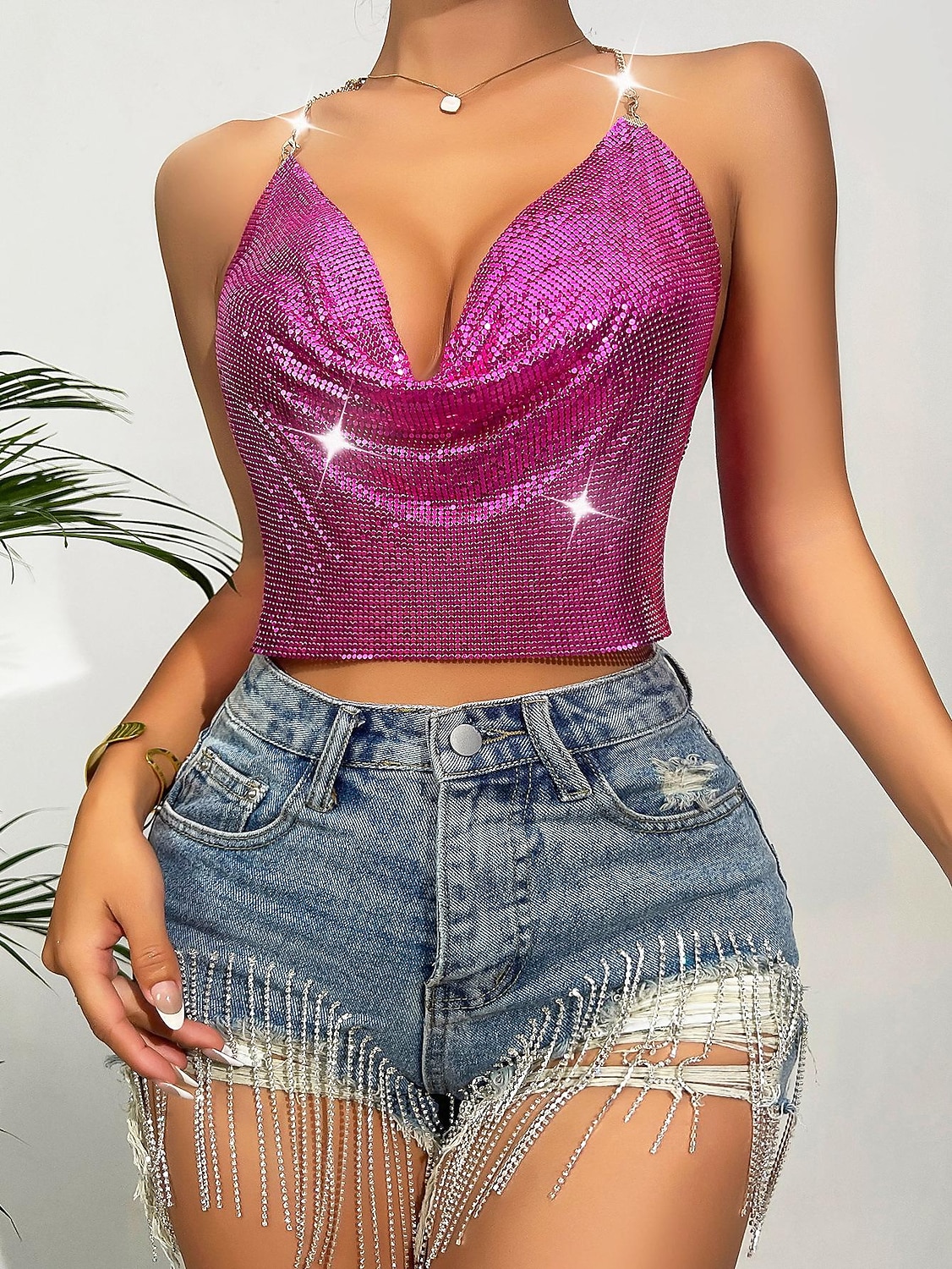 Fémes Hát nélküli Szikra Spagetti pántos trikó Testlánc Crop Tank Top Diszkó Jelmez Női Parti Klub Pride Parade Felnőttek Trikó 2025 - $23.99 –P4