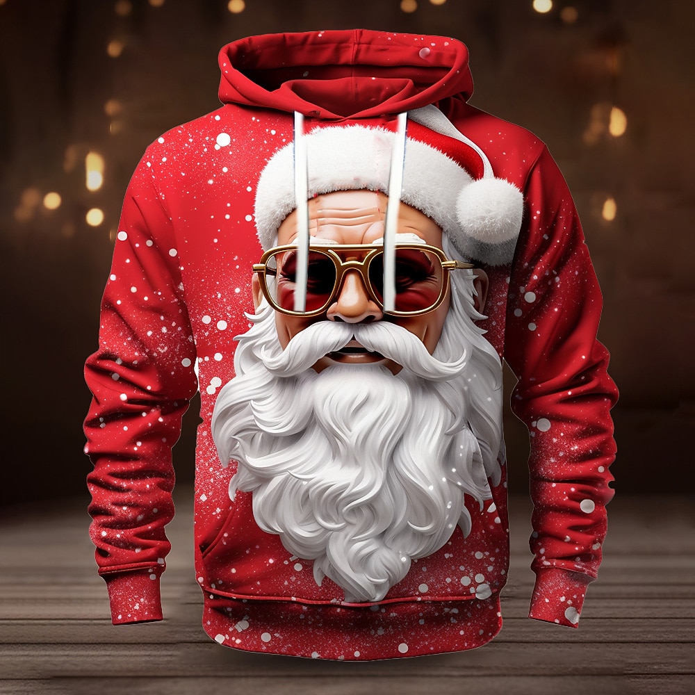Sudadera con capucha de Papá Noel para hombre, diseño navideño en 3D, con estampado gráfico de Papá Noel, moda 3D, para deportes al aire libre, vacaciones, sudadera con capucha de manga larga, color 2025 - $32.99 –P6