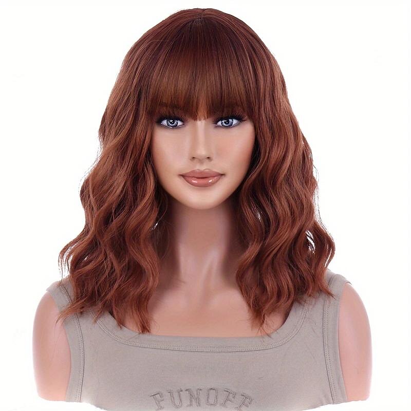Perruques synthétiques ondulées longueur épaule avec frange pour femmes, à la mode pour un usage quotidien, cosplay de fête de 2025 ? $19.99 –P8