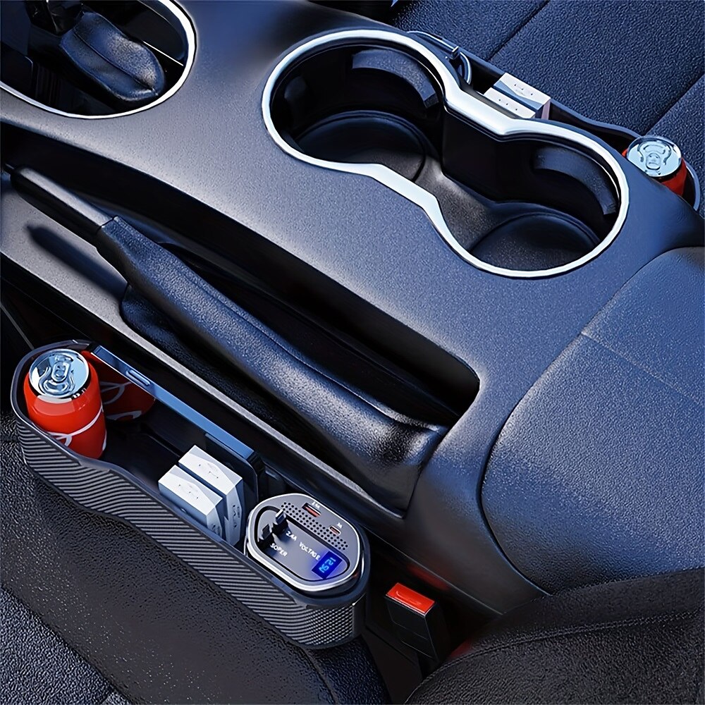 Car Seat Storage Box With Two USB Ports And Two Retractable Fast Charge Cables Interface Car Center Console Side Storage Storage Box 2025 - $49.99 –P5