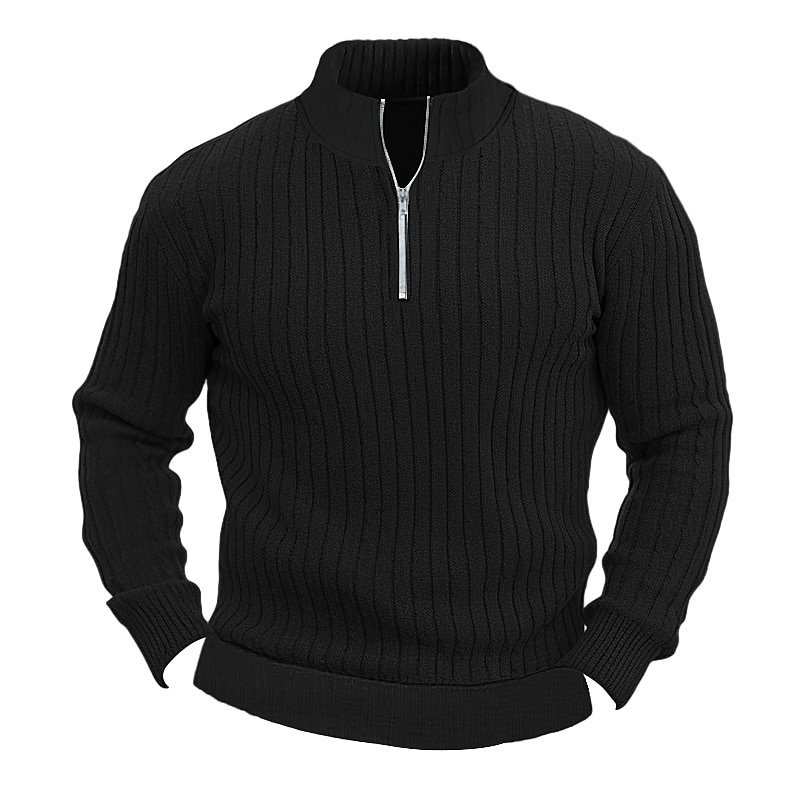 Hombre Prendas de punto Pull-over Estriado Tejer Regular Básico Plano Cremallera de un cuarto Mantiene abrigado Contemporáneo moderno Ropa Cotidiana Noche Ropa Otoño Invierno Negro Blanco M L XL 2025 - $31.99 –P2