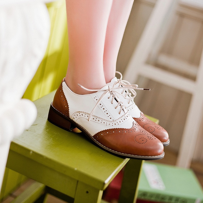 pantofi oxford clasici brogue de damă – pantofi maro din piele artificială cu vârful aripii cu șireturi pentru ținute casual și formale de inspirație vintage 2025 - $42.99 –P18